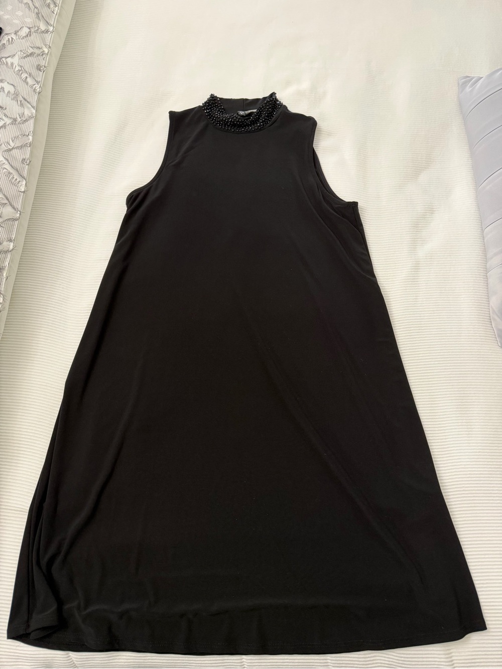 Sleeveless Black Beaded Mock Neck Dress